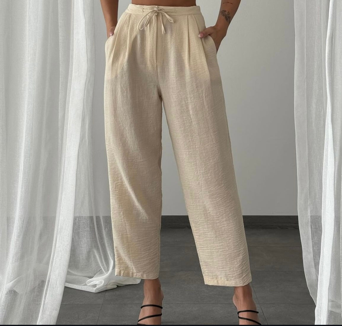 Beige Linen Pants
