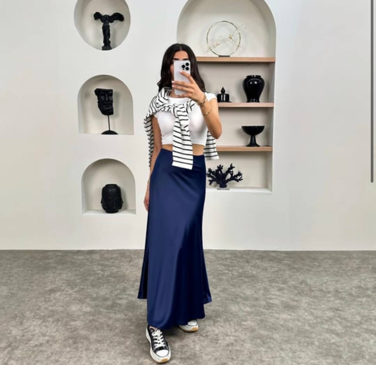 Navy Blue Satin Skirt