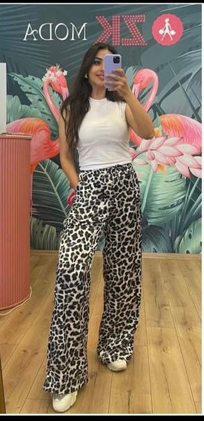 Black and white leopard print pants