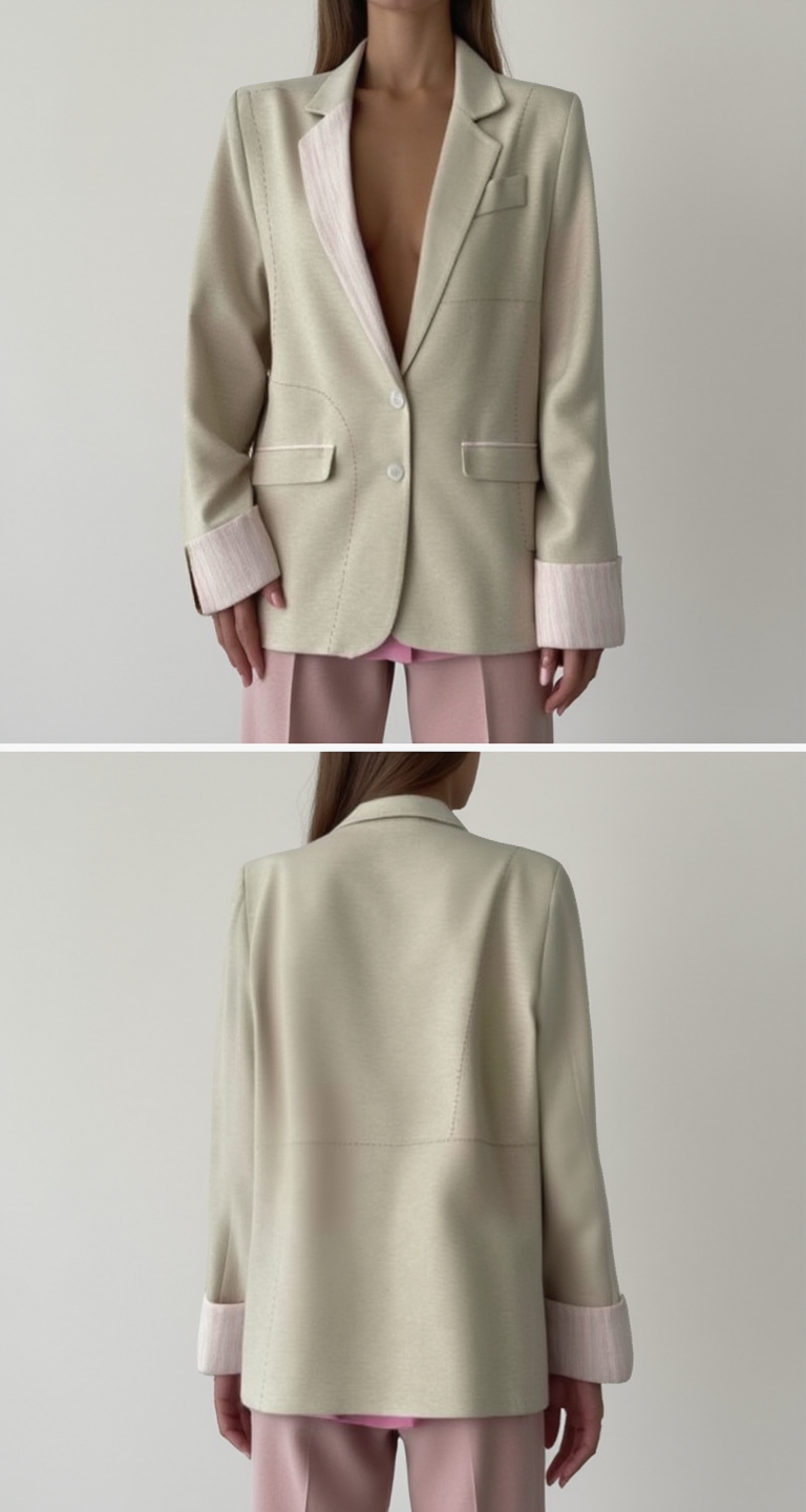 Over Size Beige Blazer with contrasting striped lining