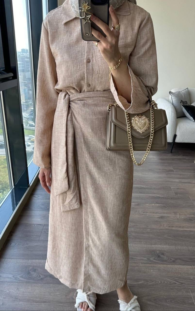 Beige Linen Skirt Set