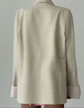 Over Size Beige Blazer with contrasting striped lining