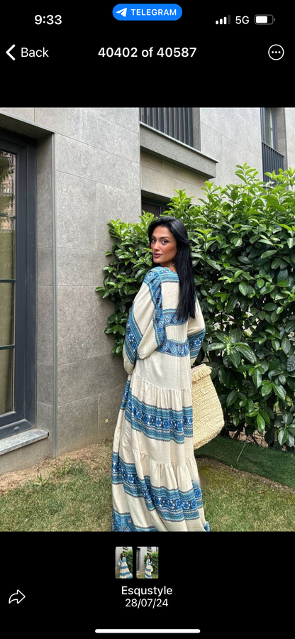 Flowy maxi with white and blue colors dress