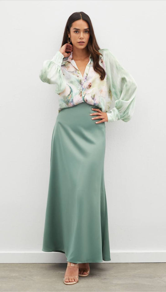 Satin Olive Green Skirt