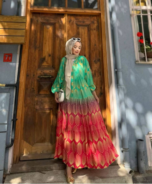 Vibrant green and orange dress