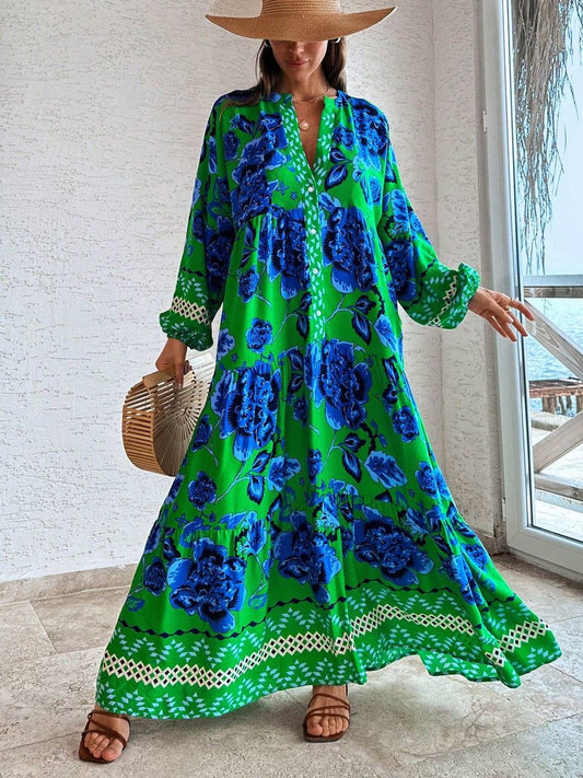 Vibrant Blue/Green maxi Dress