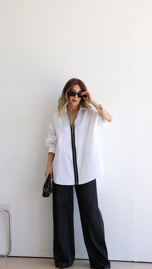 White Shirt with a black zipper