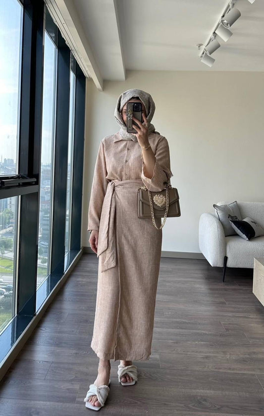 Beige Linen Skirt Set