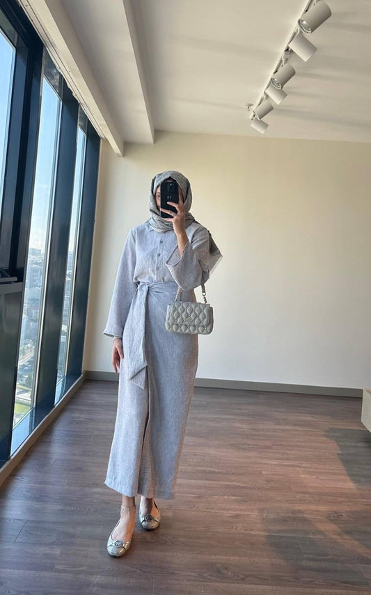 Grey Linen Skirt Set