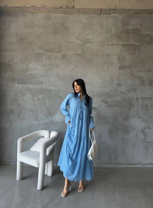 Baby Blue Laced Detailed Dress